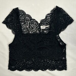 Free People Intimately Chase Me Crop Top Black Lace Brami Bralette Small Lined